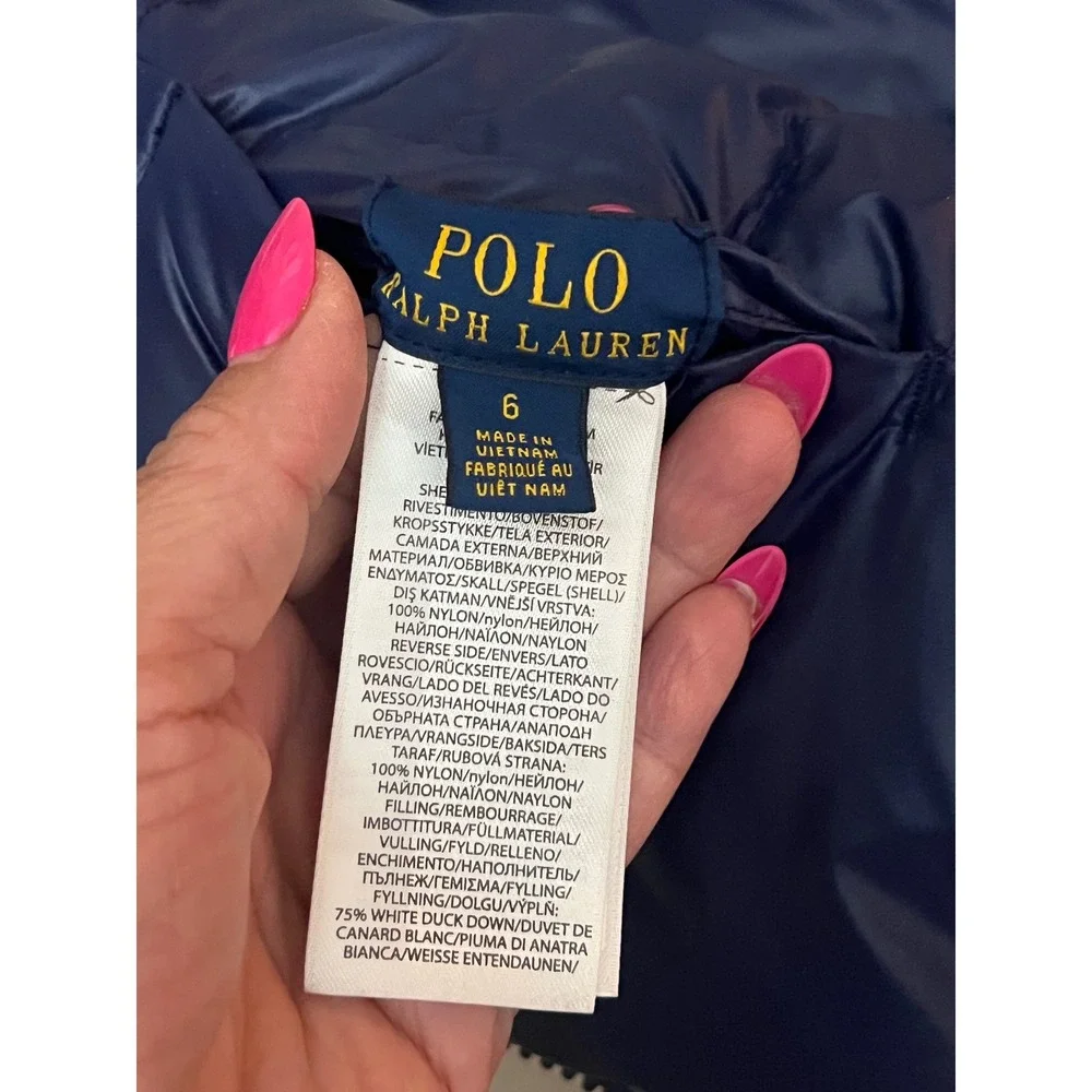Polo Ralph Lauren Kids Reversible Down Puffer Vest Navy White Crest Size 6